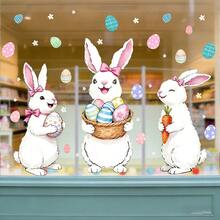 1pc Easter Decorative Window Sticker, Featuring Cute Rabbits, Easter Eggs, And Flower Designs. Made Of Removable PVC Static Cling Material, Reusable, And Suitable For Living Room, Bedroom, And Home Decoration. - Multicolor - View 1