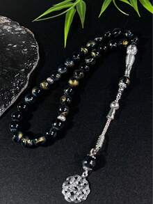 1pc 33pcs Natural Stone Rosary Beads, Black Tie Dye Tasbih Prayer Beads - Gun Black - View 20