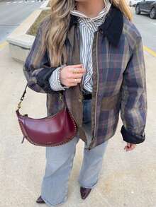 Women's Retro Plaid Loose Casual Jacket With Pockets, New 2025 Autumn/Winter Collection - Royal Blue - View 5