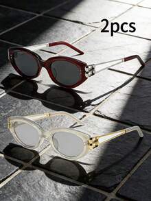 1pc/2pcs Retro Cat Eye Men's Square & Round Face High-End Narrow Frame Fashion Glasses, Suitable For Fishing, Traveling, Driving And Other Occasions - Multicolor - View 8