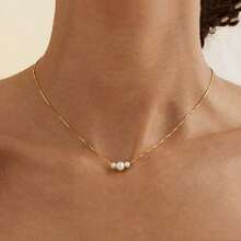 1pc Women's Pearl Necklace, Elegant 14K Gold Plated Multi-Layer Single/Double Pearl Necklace, Wedding Golden Jewelry Gift For Her - Pearl Necklace - View 1