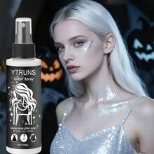 Mopoyat Spray con brillo plateado, polvos metálicos, spray para cabello y cuerpo, ilumina el maquillaje, maquillaje festivo, actuaciones en escena, crea un efecto brillante, maquillaje deslumbrante, fácil de aplicar, textura refrescante y no grasa, realza el efecto del maquillaje, aporta luminosidad, perfecto para fiestas. - Gris Claro - Ver 2