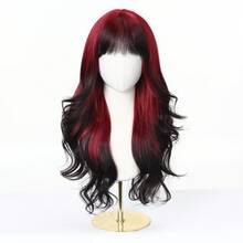 【魅力波浪假发】28英寸魅力波浪卷长假发 - 合成纤维女士黑色红色挑染角色扮演日常派对服装假发 - 漸層 - 查看 2
