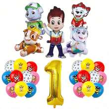Paw Patrol 16件套官方授权汪汪队立大功卡通城市救援犬主题生日派对装饰气球套装，包含1个32英寸金色数字气球和12个彩色乳胶气球，非常适合生日派对墙面装饰、成长纪念派对墙面装饰背景、气球装饰套装 - 彩色 - 查看 5