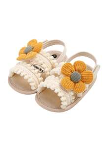 Infant Infant Girls Summer Sandals With Flower Soft Sole Newborn Toddler First Walker Crib Dress Shoes - Apricot - View 5
