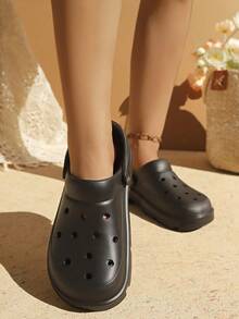 Lightweight Black Perforated Slip-On Thick Sole EVA Clogs - Black - View 3