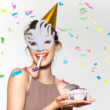 DIY白色纸面具，角色扮演面具，圣诞派对面具，无色素面工艺化妆舞会面具 - 深灰色 - 查看 5