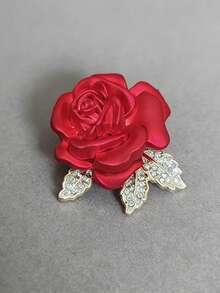 1pc Elegant Women's Red Rose Brooch, Delicate Small Rhinestone Flower Brooch, Coat/Clothing Accessory, Valentine's Day Gift, Gift For Girlfriend - Red - View 7