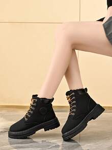 Women's Brown Work Boots, Durable Construction Boots, Slip-Resistant Workwear Cowboy Boots For Various Daily Activities (Thermal Lining For Extra Warmth), Fashionable And Warm (Runs Small, Please Order Half Size Up If You Have Wide Feet) - Black (velvet Lining) - View 6