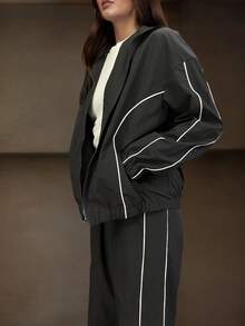 Women's Casual Sports Tracksuit, Zip-Up Jacket And Pants Set For Running, Outdoor, Hiking, Fitness - Black - View 2