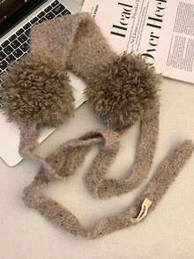 1pc Women's Fluffy Ear Muffs, Criss-Cross Furry Collar, Colorful Polka Dot Yarn Scarf, Warm For Winter, Outdoor Cycling, Fashion Versatile Tie, Women Accessory - DM23 - View 8