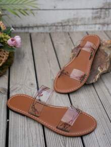 Women's Fashion Transparent Strap Flat Sandals, Summer Outdoor Vacation Style Slides - Clear - View 5