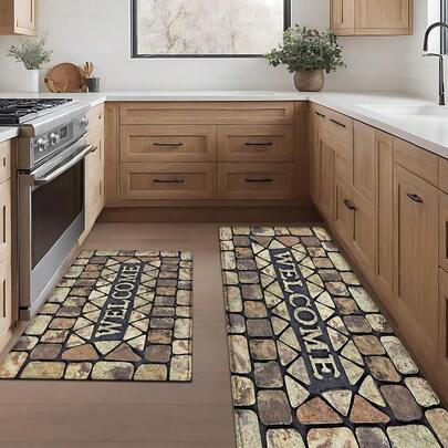 1pc Industrial Style Printed Rug, Faux Wool Mat - Highly Absorbent, Easy To Clean, Suitable For Home Decor, Farmhouse, Entryway, Indoor, Room, Kitchen, Dining Room, Small Office/Home Office, Sink, Laundry Room, Doormat, Kitchen Mat, Non-Slip Mat