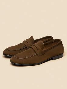 Men's Classic Suede Penny Loafers Premium Leather Dress Shoes Lightweight Comfort Slip On Formal - màu nâu - Xem 3