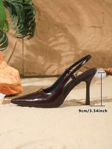 女士高跟鞋，新款尖头PU材质，可调节金属扣踝带，9厘米优雅细高跟镂空金属扣棕色高跟鞋，适合日常穿着、派对、情人节等场合，休闲百搭。 - 棕色 - 查看 5