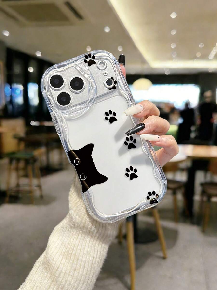奶油色波浪边亮面猫爪彩绘防摔手机壳，兼容 17 Pro/17 Air/17/17 Pro Max/16/11/16 Pro/16 Plus/16 Pro Max/16 e/15 Pro Max/13/14/12/XS/XR/7G/8P，兼容三星 Galaxy S25/S25 Plus/S25 Ultra/A16/A36/A26/A56/A50，兼容小米 11/12 Pro/12/12 X/13 Pro/14 Pro/15 Pro，兼容 Redmi 10/9/Note9/12c/Note11 Pro/Note8 Pro - 彩色 - 查看 1