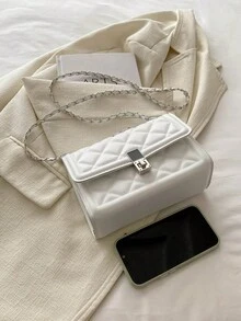 2026 Luxury Quilted Plaid Solid Color PU Leather Women's Shoulder Bag, Multifunctional Accessory Wallet, Suitable For Daily Commute, Gatherings, Dates And Gifting - White - View 8