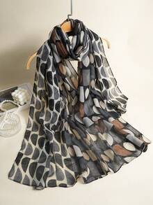 1pc Polka Dot Elegant Woven Fabric Fashion Scarf For Women, Spring/Summer/Autumn - Dark Grey - View 1
