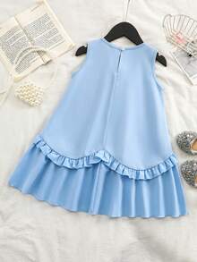 Summer Little Girl Fresh Light Blue Sleeveless Dress With Bowknot, Ruffled Hem, Sweet Princess Style - Baby Blue - View 2