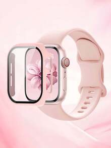Bộ dây đeo đồng hồ silicon màu hồng thời trang và cổ điển này bao gồm 1 dây đeo và 1 ốp bảo vệ cứng, tương thích với Apple Watch 38mm, 40mm, 41mm, 45mm, 44mm, 42mm, 49mm, 46mm Series 1, S2, S3, S4, S5, S6, S7, S8, S9, S10, S11 và Ultra 3/2/1. Dây đeo đồng hồ thay thế mềm mại, thoải mái, thoáng khí dành cho các quý cô trẻ trung, thời trang và dễ thương, kèm theo một miếng dán bảo vệ màn hình cho . - Hồng - Xem 2