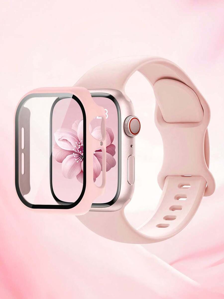 Bộ dây đeo đồng hồ silicon màu hồng thời trang và cổ điển này bao gồm 1 dây đeo và 1 ốp bảo vệ cứng, tương thích với Apple Watch 38mm, 40mm, 41mm, 45mm, 44mm, 42mm, 49mm, 46mm Series 1, S2, S3, S4, S5, S6, S7, S8, S9, S10, S11 và Ultra 3/2/1. Dây đeo đồng hồ thay thế mềm mại, thoải mái, thoáng khí dành cho các quý cô trẻ trung, thời trang và dễ thương, kèm theo một miếng dán bảo vệ màn hình cho .