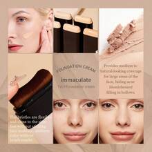 Base y corrector 2 en 1: maquillaje resistente al agua de larga duración con pincel incorporado, cubre las bolsas de los ojos para un acabado natural, fórmula en crema mate, múltiples tonos (marrón claro/neutro): perfecto para uso diario y viajes. - #01 - Ver 4