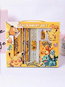 Cartoon Character Stationery Gift Set, Includes Pencil, Notebook, Pencil Sharpener, Pencil Case, Ruler, Eraser And Crayons, Suitable As Student Rewards And Back-To-School Gifts - Multicolor - View 3