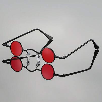 Fashionable Small Round Frame Glasses, Unisex Attention-Grabbing Item, Lightweight Curved Temples, Versatile & Stylish, Suitable For Music Festivals, Vacations And Photo Shoots