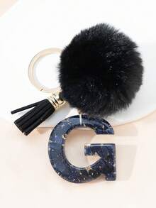A Night Sky Star Moon English Initial Resin Keychain, Black Hairball Heart Door Buckle Hanging Decoration Tassel Decoration Design, Suitable For Bag Chains, Mobile Phone Hanging Chains, Keychains, And Gifts For Friends And Mothers - Black - View 21