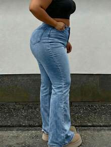 大码喇叭牛仔裤，优雅，时尚，正式，外出，秋季女装，大码牛仔裤，大码女式牛仔裤，曲线牛仔裤，女士牛仔裤，黑色牛仔裤，宽松牛仔裤，裤子，工装裤，牛仔大码裤，万圣节，新年，乡村，休闲春季 - 中等水洗藍 - 查看 9