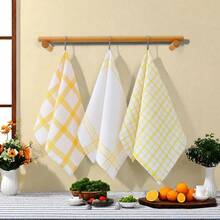 3pcs Plaid Kitchen Towel Set, For Drying Utensils And Kitchen Cleaning - Yellow Grid - View 3