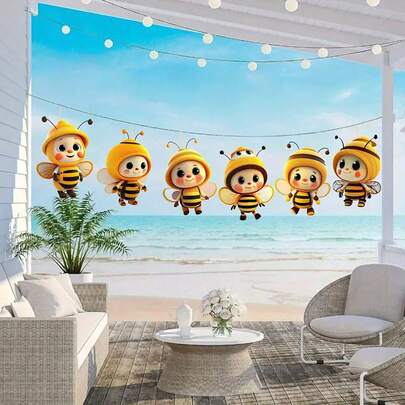 12件套可爱蜜蜂主题木质悬挂装饰套装，非常适合派对、节日和家居装饰。