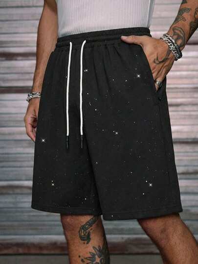 1件装时尚亮片反光健身休闲短裤，户外运动裤