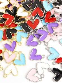 Mặt dây chuyền hình trái tim bằng hợp kim kẽm nhiều màu sắc, đẹp mắt, thích hợp để tự làm đồ trang trí, làm khuyên tai, vòng cổ, vòng tay, vòng chân, móc khóa, phụ kiện túi xách, dây đeo điện thoại, v.v. Lý tưởng làm quà tặng lễ hội cho gia đình và bạn bè (mẫu ngẫu nhiên). - Nhiều màu - Xem 2