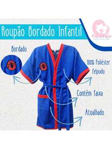 MeF Mae e Filho Children's Bathrobe For Teenagers Characters In Terry Cloth Fabric With Pocket And Embroidery - Blue Spider Embroidery - View 3