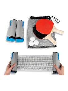 Juego de Ping Pong con Red Extensible, 2 Raquetas y 6 Pelotas. Bluelander - Negro - Ver 6