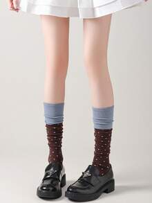 1 par de calcetines altos hasta la rodilla de mujer a lunares con color contrastante, dulces y versátiles, calcetines suaves - Multicolor - Ver 4