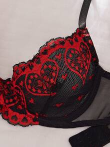 Style Dream 2pcs Christmas & Valentine's Day Women's Black Sexy Lingerie Set, Floral Lace Bra And Low-Waist Sheer Panty, Comfortable Intimate Apparel For Couples, Christmas Gift - Black - View 5