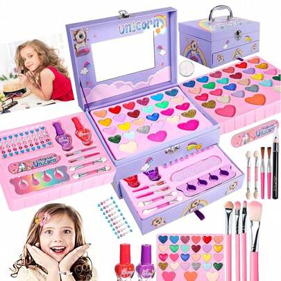 Kit de Maquillaje Lavable para Niñas,Maquillaje para Niñas,  Juego de Simulación  y No Tóxico, Set de Maquillaje para Niñas para Niños De 3,4,5+ Años, Regalo de Navidad y Cumpleaños