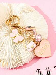 Brelok do kluczy z kopertą w kształcie serca i róży na Walentynki, romantyczny różowy brelok w stylu księżniczki - Wielokolorowe - Zobacz 5