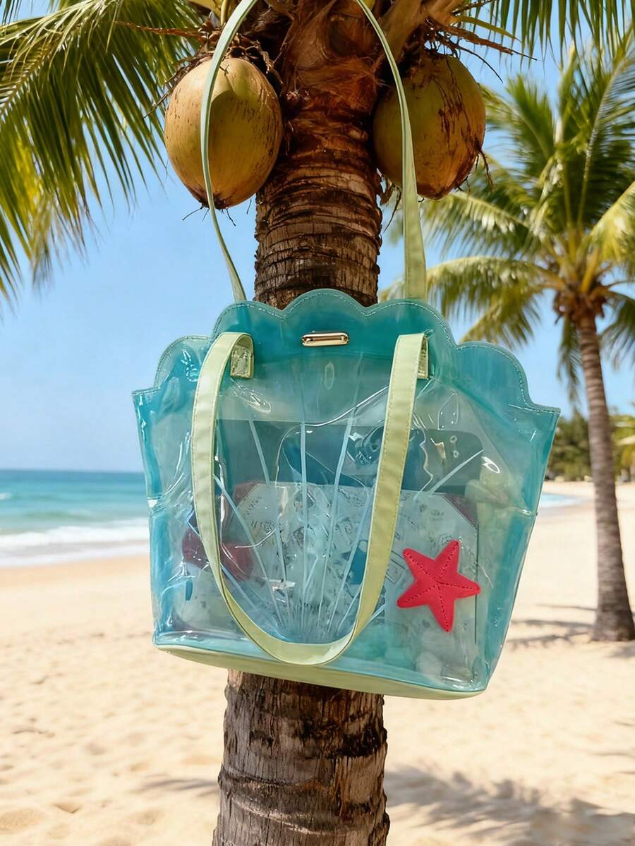 1 Blue Pvcseashell Shoulder Bag - Cute Transparent Handbag With Starfish And Shell Elements; Travel Jelly Bag, Special-Shaped Beach Bag, Shell Bag, Creative Backpack.Multi Functional Fun Bag, Made Of High-Quality Pvc Material, Anti Slip And Wear-Resistant; Secure The Handle And Prevent It From Falling Off Easily. Suitable For Daily Carrying And Travel Essentials, It Is An Ideal Birthday And Anniversary Gift, Bridesmaid Gift, And His/Her Gift. - Multicolor - View 1