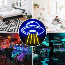 Alien Spaceship LED Neon Sign - USB-Powered Wall-Mounted UFO Light With Vibrant Green & Blue Colors, Durable Plastic Construction For Bedroom, Game Room, Beer Bar, Nightclub & Party Decor, Astronaut Decor, Quirky Lighting Solution, Wallmounted Design - Multicolor - View 1