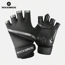 ROCKBROS 1只装健身骑行半指手套，天鹅绒掌垫，轻便透气，减震耐磨 - 黑灰 - 查看 5