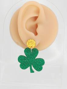 1 par de pendientes de la serie de tréboles, adecuados para la celebración del Día de San Patricio o el uso diario de moda - Verde - Ver 3