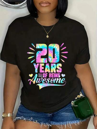 100% Cotton 20th Birthday Gift Idea Tie-Dye 20 Year Of Being Awesome T-Shirt Women's Men's Graphic Tee Crew Neck Classic Fashion Summer Vacation Tops