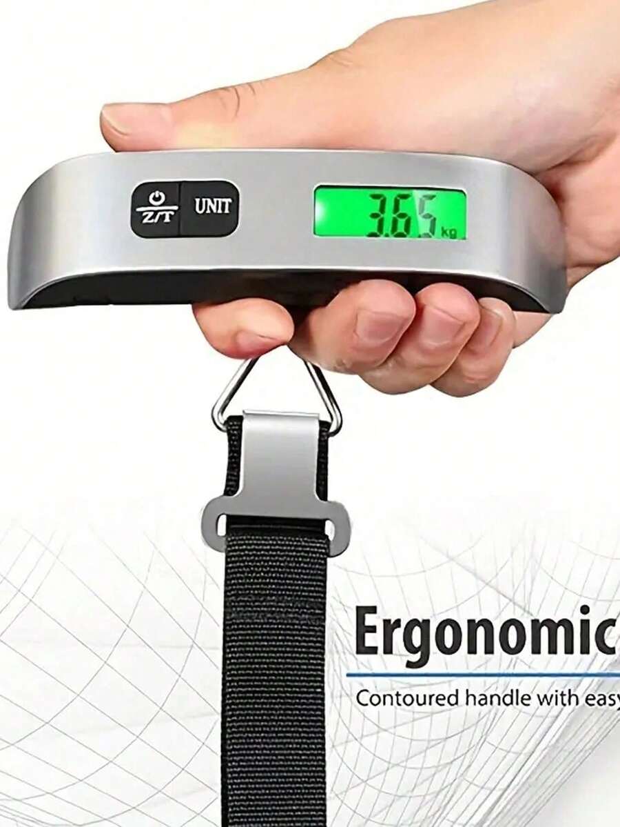 1个便携式电子秤，带数字液晶显示屏，最大称重110磅/50公斤，适用于行李悬挂式行李箱、旅行包、手提袋等，迷你高精度手秤。