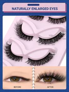 Lasvirey 5 pares de pestañas postizas de ojo de gato, pestañas falsas de visón esponjosas y gruesas, suaves y lujosas de aspecto natural, pestañas postizas completas reutilizables, esponjosas y alargadoras, adecuadas para citas y protección solar - Negro - Ver 3