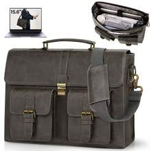 NEWHEY 男士斜挎包 15.6 英寸真皮复古笔记本电脑公文包 防水电脑包 真皮手提包 大号单肩包 办公工作旅行大学适用，深棕色/咖啡色/灰色/黑色 - 彩色 - 查看 14