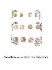 6 Pairs Luxury Fashion Elegant Niche Versatile Asymmetrical Geometric Round Faux Pearl Cat Eye Stone Earrings Set, Suitable For Women's Daily And Festival Wear - Gold - View 8