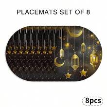 A Complete Set Of Circular Table Mats, Featuring Ramadan Farnas Lanterns, Moon, Stars, And Starlight Patterns, Suitable For Spring, Summer, Autumn, And Winter. It Adopts A Multi-Color Pattern Design And Is Woven From 100% Polyester Fiber. The Size Is 15 * 15 Inches And Can Be Machine Washed With Polyester Placemats - Multicolor - View 13